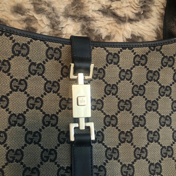Gucci Authentic Jackie-O Handbag Tan/Black GG Mono - Picture 3 of 4